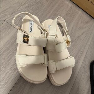Steve Madden Women's White Sandals with Gold Buckle